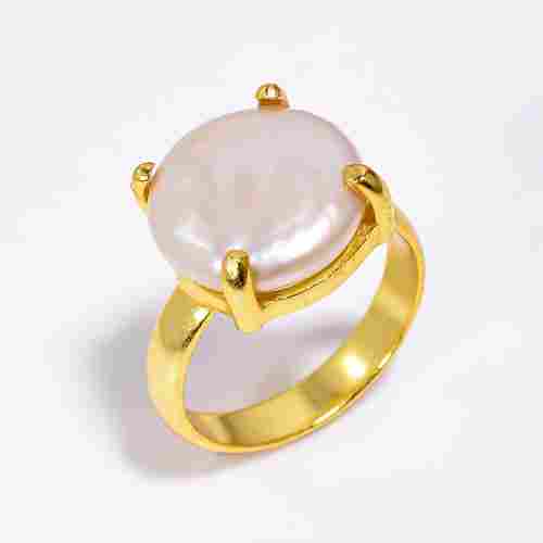 Gold Plated Sterling Silver Ring Baroque Pearl