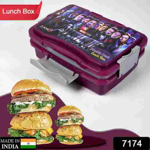 LUNCH BOX 2 COMPARTMENT LUNCH BOX PLASTIC TIFFIN BOX FOR BOYS GIRLS SCHOOL AND OFFICE (7174)