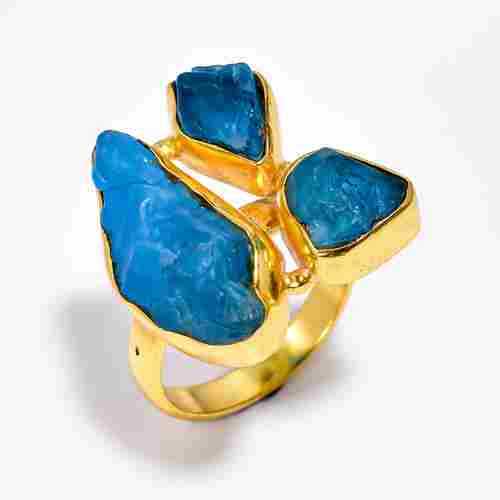 Raw Gemstone Silver Gold Plated Ring