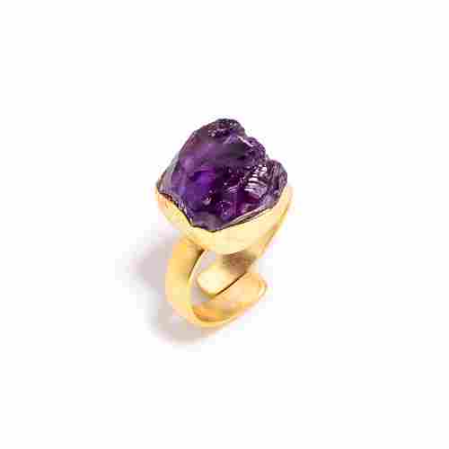 Adjustable Gold Plated Silver Rings Natural Rough Gemstone