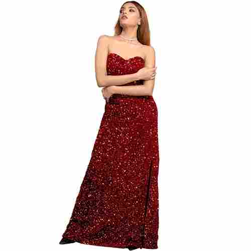 Elegant Red Off-Shoulder Velvet Sequin Dress