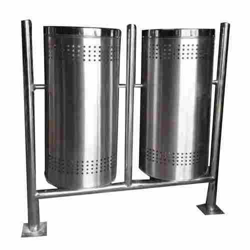 Stainless Steel Pole Mounted Dual Dustbin
