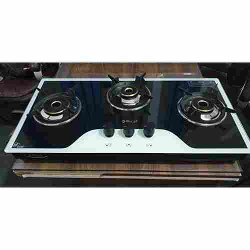 Three Burner Glass Gas Stove 3BR HOB ELITE GLASS WITH MS FRAME ROUND PAN SUPPORT - 3704