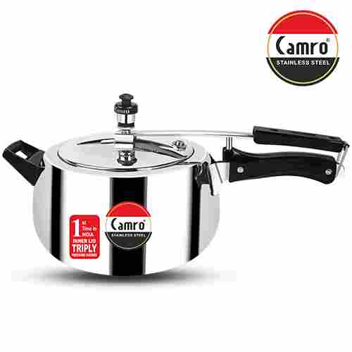 Camro Triply Globus Inner Lid Pressure Cooker with Lid for kitchen 5 L Induction Bottom Pressure Cooker  (Stainless Steel)