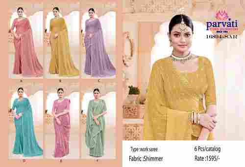 Elegant Shimmer Silk Pastels Colour Saree For Womens-16894