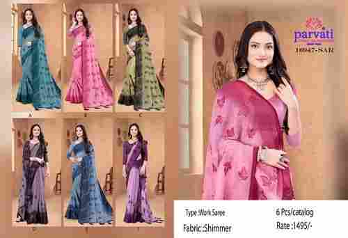 Shimmer Silk Soft Threadwork Saree For Womens-16947