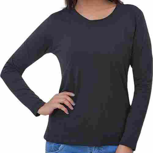 Pure Cotton Full Hand Blue V Neck Womens T-Shirts For Casual Wear