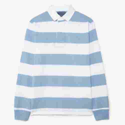 Striped Collar Attached Full Sleeves T Shirt