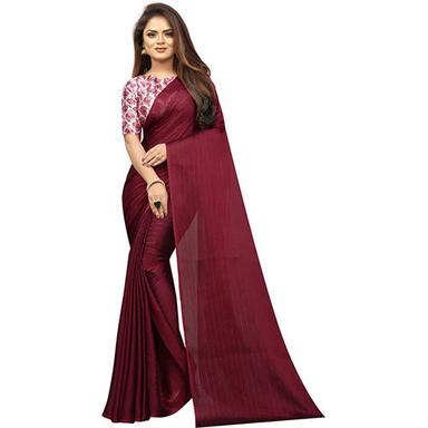 Mahroon Maroon Chiffon Striped Sari With Unstiched Blouse