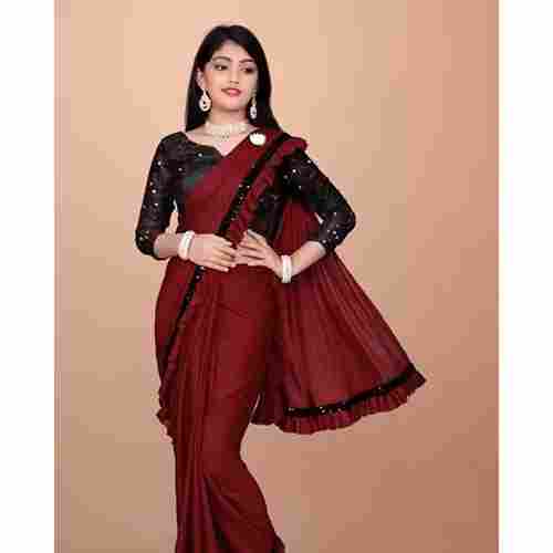 Black Ready to wear Lycra Blend Embellished and Solid-Plain sari with Unstiched Blouse