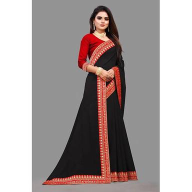 Ethnic Black Silk Blend And Art Silk Printed Sari With Unstiched Blouse