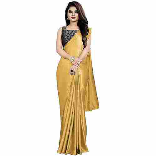 Gold Satin Solid-Plain sari with Unstiched Blouse