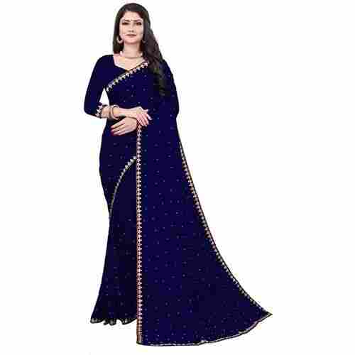 Blue Georgette Embroidered sari with Unstiched Blouse