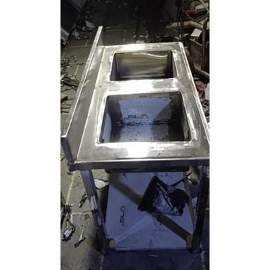 Silver Stainless Steel Double Sink Table