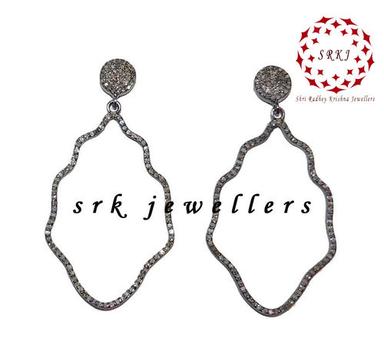 925 Starling Silver Handmade Pave Diamond Fancy Simple Style Earrings