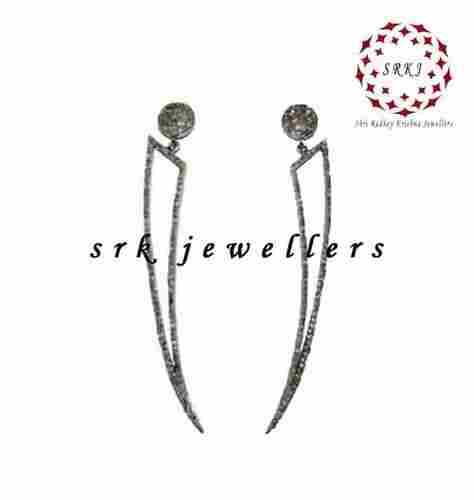 Starling Silver Handmade Pave Diamond Horn Style Designer Earrings