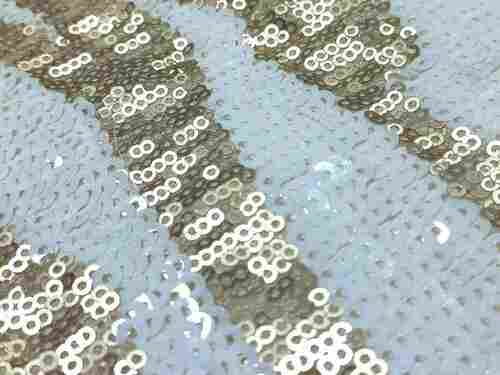 White and Gold Designer Sequins Embroidery fabric