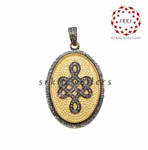 925 Starling silver Handmade Oval Shape Yellow And Black Pave Diamond Pendant