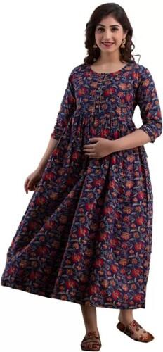 Floral Print Cotton Blend Stitched Anarkali Gown