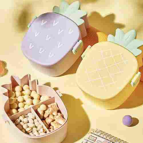 KIDS LUNCH BOX CUTE PINEAPPLE SHAPED BENTO BOX WITH FORK SPOON SNACK CANDY CONTAINER MICROWAVE (5729)