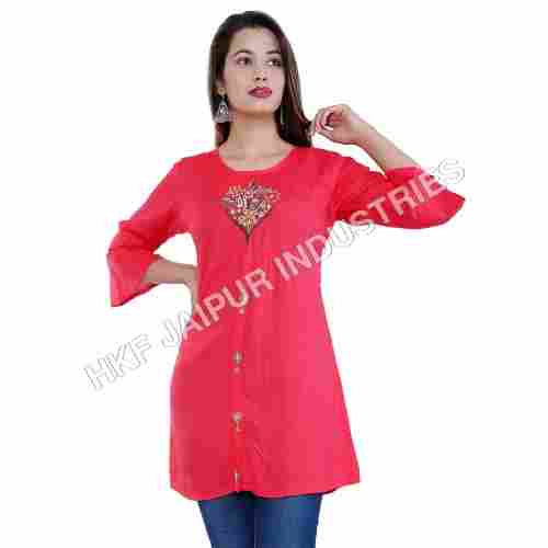 Ladies Embroidered Tunic Pink Top