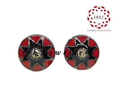 925 Starling Silver Pave Diamond With Enamel Round Small Stud Fancy Earrings