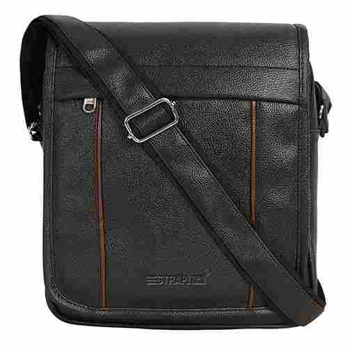 Black Synthetic Leather Sling Handbag