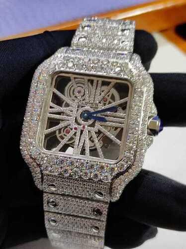 Real Diamonds Round Fully Iced Out Moissanite Diamond Watch