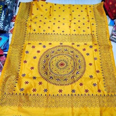 Multicolor Assam Silk Kantha Stitch Saree With Blouse