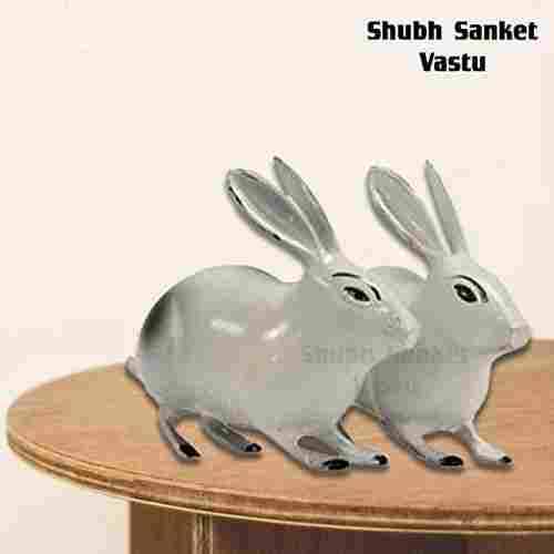 Shubh Sanket Vastu Brass Metal Rabbit Pair 6 inches (Black and White)