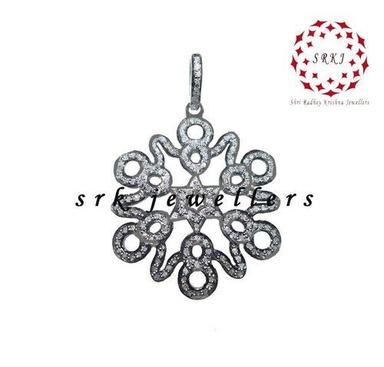 925 Starling Silver Handmade Pave Diamond Antique Designer Fancy Pendant