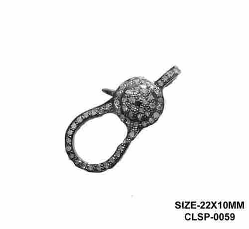 925 Sterling Silver Pave Diamond Handmade Spring Clasp Lock