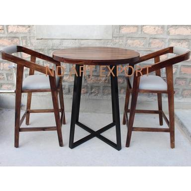 Industrial Round Bar Table in MS Iron Base And Solid Wood Top Bar Furniture