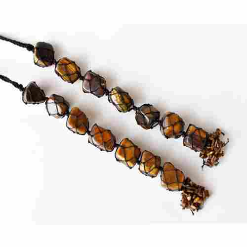 Tiger Eye Tumbled Stone Car Hanger With Chips Tassel, Healing Crystals