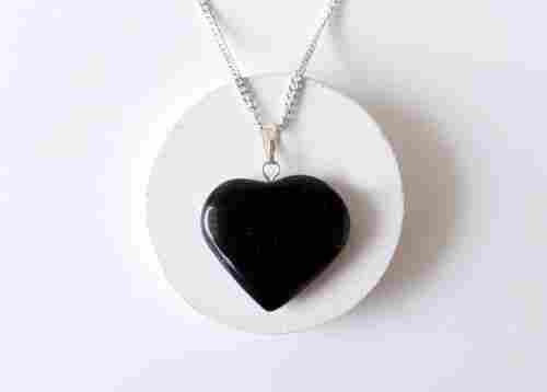 Black Tourmaline Crystal Heart Pendant, Genuine Heart Shaped Necklaces