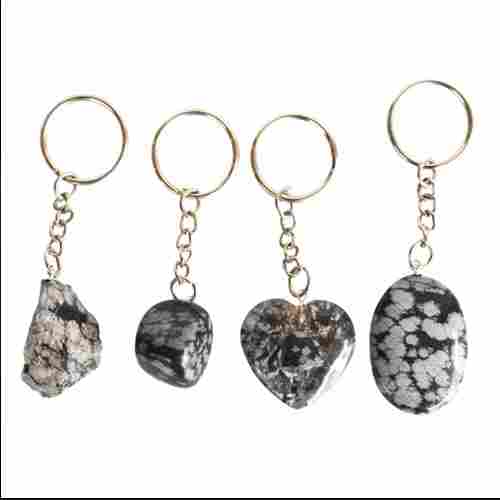 Snowflake Obsidian Key Chain, Gemstone Keychain Crystal Key Ring