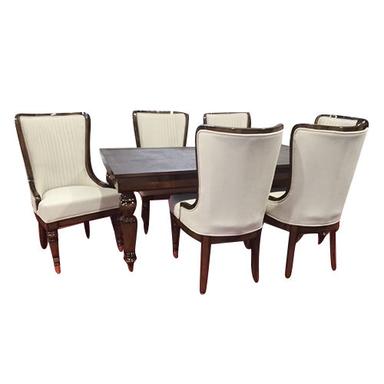 Handmade 6 Seater Rectangular Dark Brown Wooden Dining Table Set