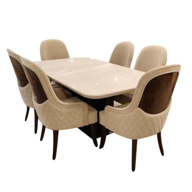 Handmade 6 Seater Glass Top Teak Wood Dining Table Set