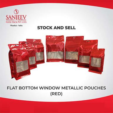 Different Colours Available Red Flat Bottom Window Metallic Pouch