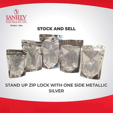 Silver Stand Up Zip Lock With One Side Metallic Retort Pouch