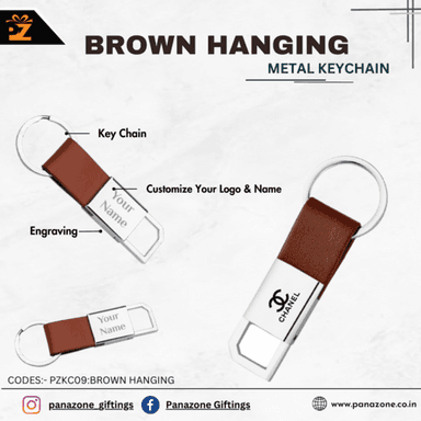 Silver Brown Hanging Metal Keychain