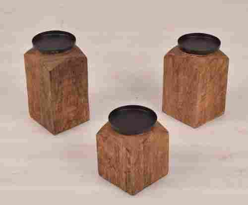Set of 3 Wooden Candle Stand
