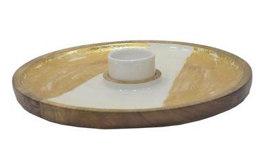 Wooden Chip-n-Dip Tray With Enamel