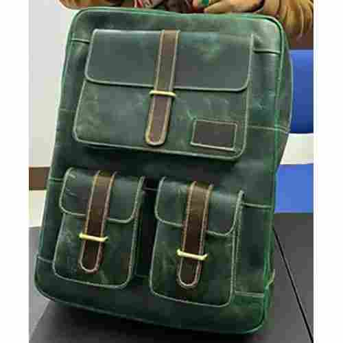 Green Color Leather Backpack