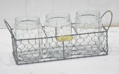 Iron Perforated Cutlery Holder With 3 Glass Cup
