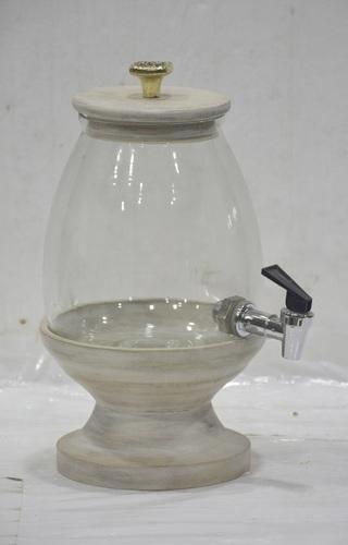 10 Inch Glass Dispenser With White Washed Wood Stand