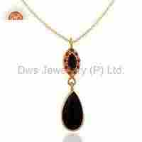 Black Onyx Sterling Silver Pendant - Gold Plated
