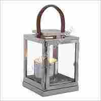 Stainless Steel And Glass Pillar Hold Lantern
