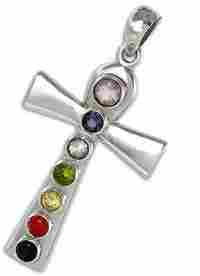 Ankh Chakra Pendant in Sterling Silver With Facete