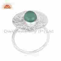 Texture Sterling Silver Designer Green Onyx Gemstone Ring Jewelry